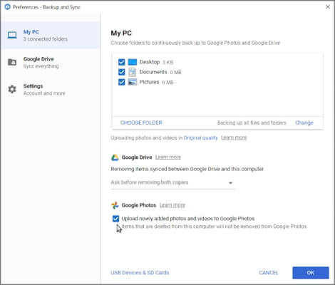 Configure o aplicativo para sincronizar as fotos com o Google Fotos