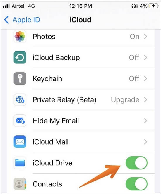 ativar o icloud drive