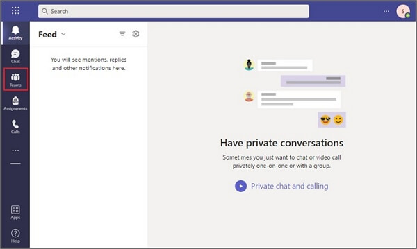 acessar a guia equipes
