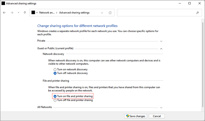 Datei- und Druckerfreigabe einschalten