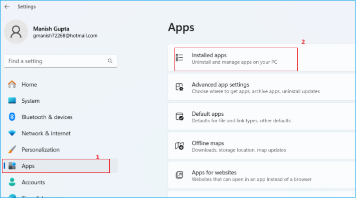 Windows installierte Anwendung