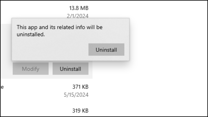 botão de desinstalação