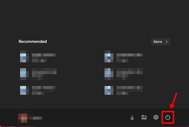 Klicken Sie auf die Schaltfläche Power