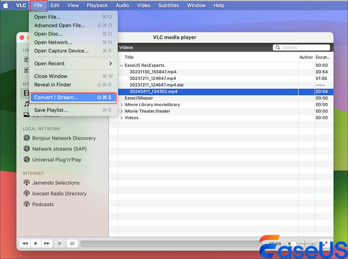 kies 'convert ot stream' onder bestand
