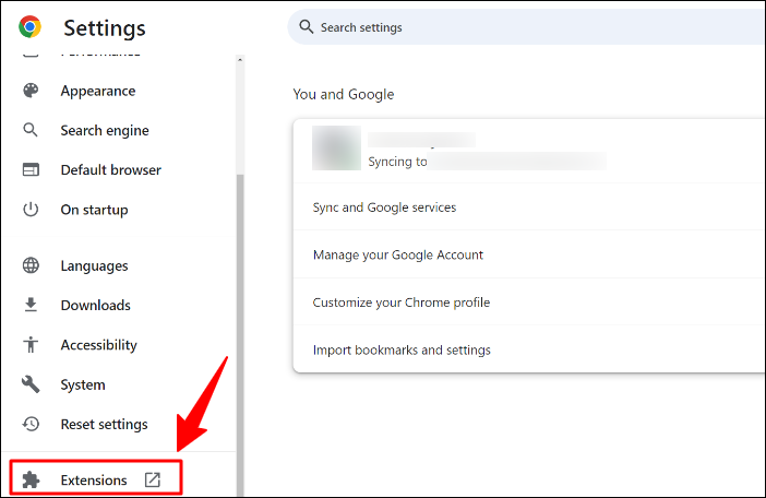 zur Registerkarte Erweiterungen gehen
