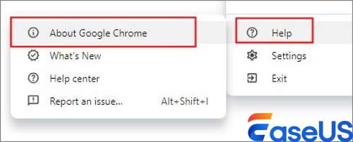 Wählen Sie Hilfe und über Google Chrome