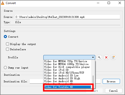 sélectionner le format de sortie