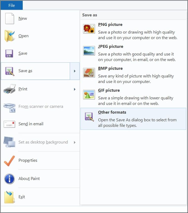 Wählen Sie den Typ 'Speichern unter