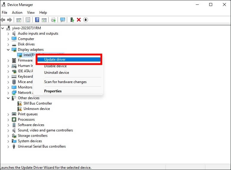 드라이버 업데이트를 클릭하세요