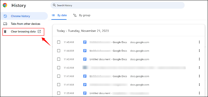 Klicken Sie auf Browsingdaten löschen