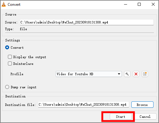 cliquez sur démarrer