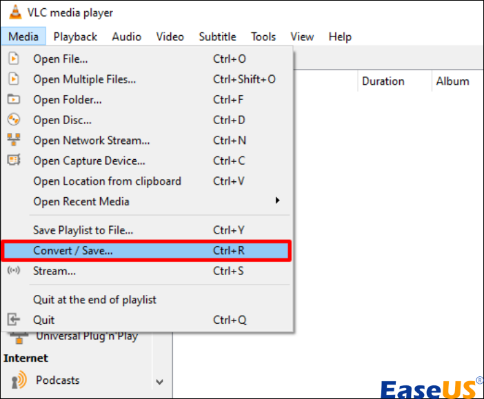 escolha converter ou salvar em vlc