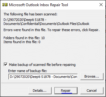 aperte o botão de navegação e selecione o arquivo psy que deseja reparar