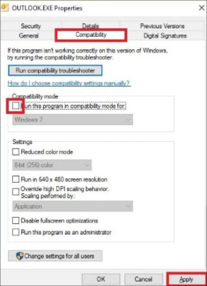 對相容性進行更改並點擊“應用”