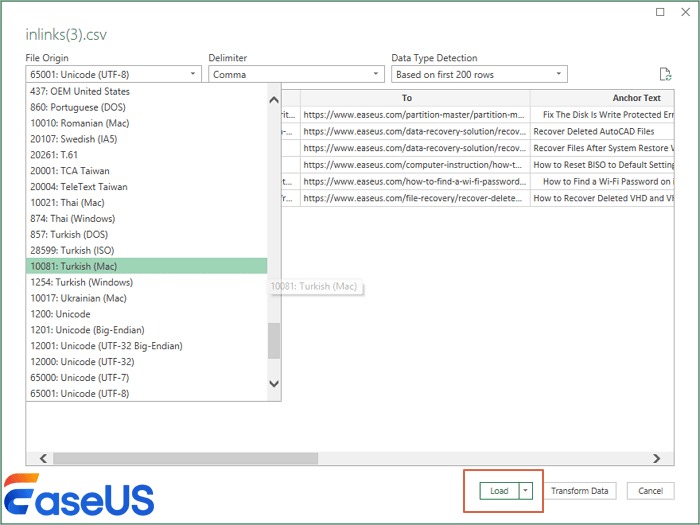modificar origem do arquivo e carregar