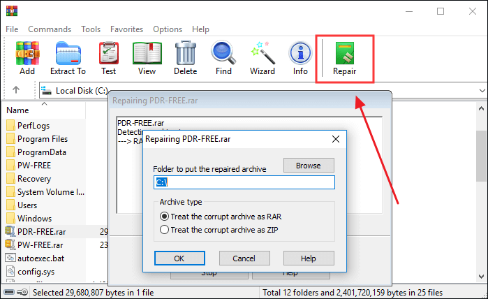 réparer une archive corrompue avec winrar