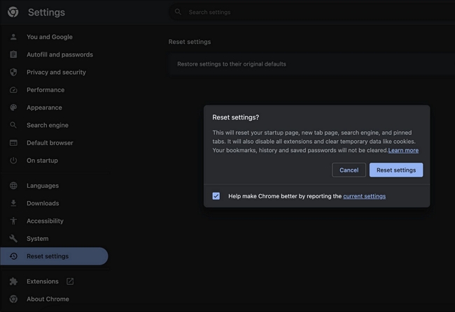 Chrome-Einstellungen aktualisieren