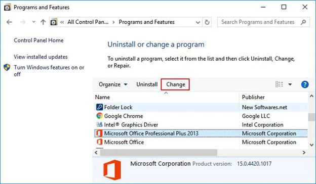 Schaltfläche Ändern drücken