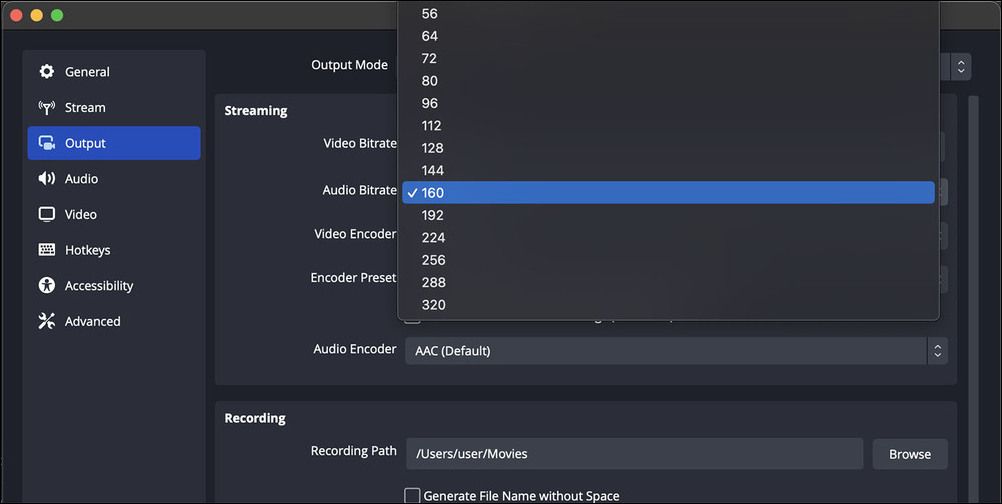 die Bitrate einstellen