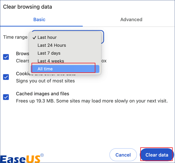 clique em limpar dados