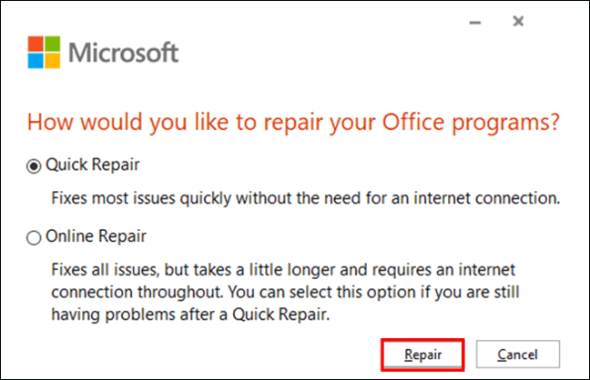 tente um reparo rápido