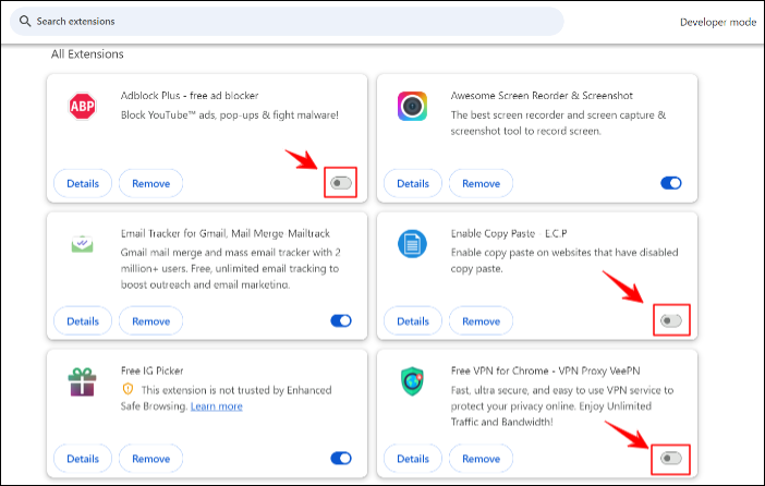 alle Browsereinstellungen deaktivieren