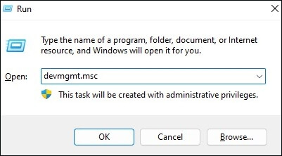 장치 관리자를 실행하기 위한 명령을 입력하세요