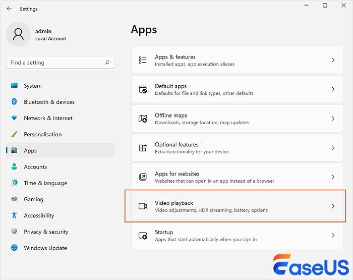 Einstellungen für die Videowiedergabe anpassen