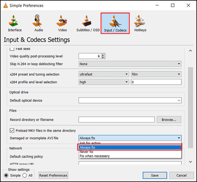 vlc tools preferences fix