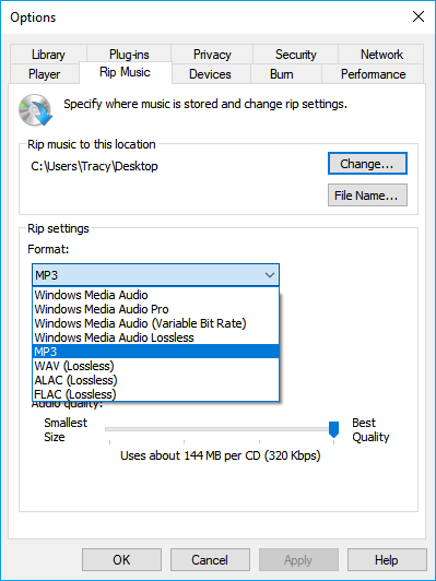 Convertissez le MP4 en MP3 dans le lecteur Windows Media.