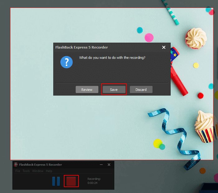 Finish recording video with Flashback Express