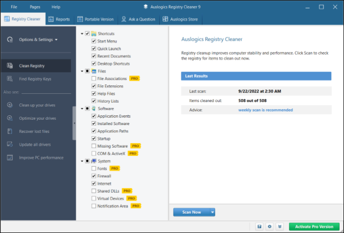 auslogic registry cleaner