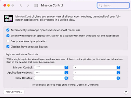 Change keyboard shortcut in Mission Control