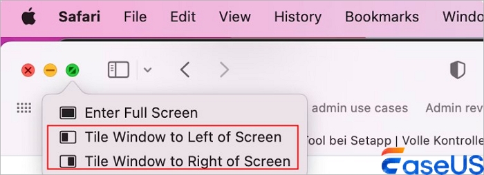 escolha a janela de mosaico para a esquerda ou direita