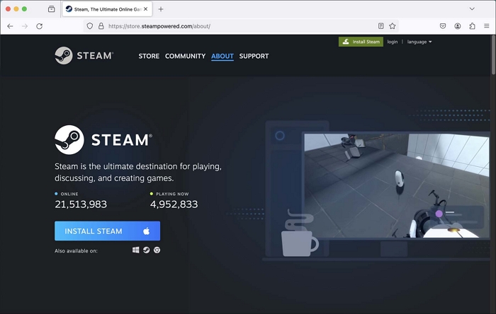 Steam auf der Website herunterladen