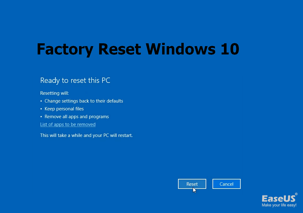 How To Factory Reset Windows 10 Simple Operation Easeus