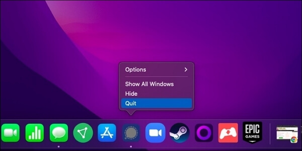 Görevi Dock aracılığıyla sonlandır
