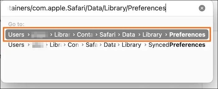 Preferences folder of Safari browser on macOS