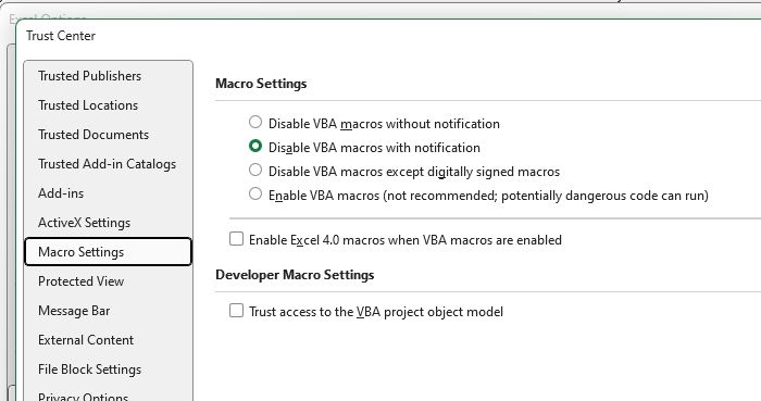 Makro Einstellungen Excel