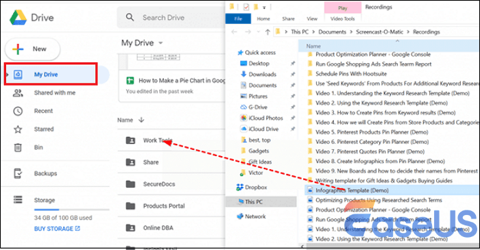 Move to my drive and drag the files