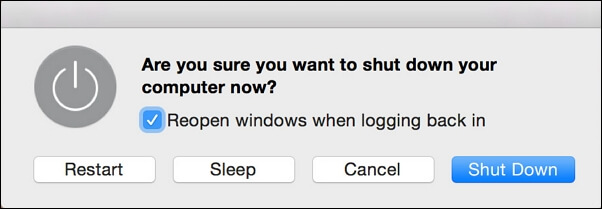 shut down, restart or sleep