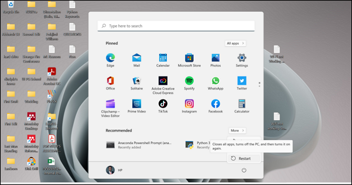 Screenshot zum Neustart Ihres Laptops.