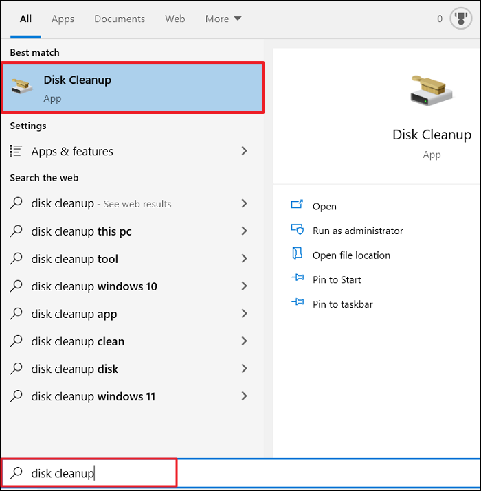 search for disk cleanup option
