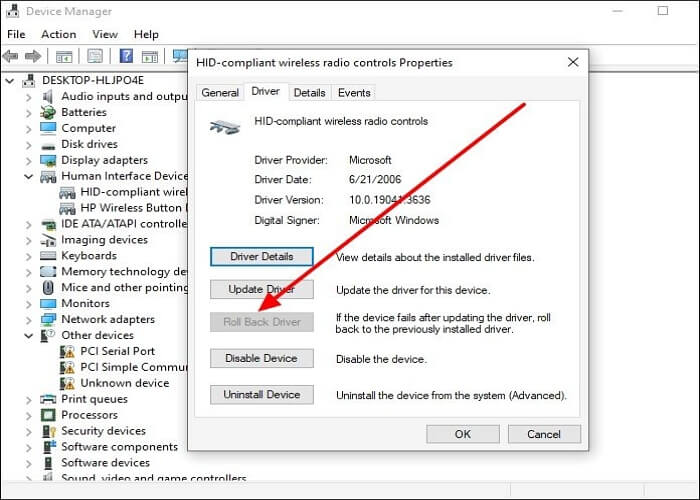 selecione Reverter driver