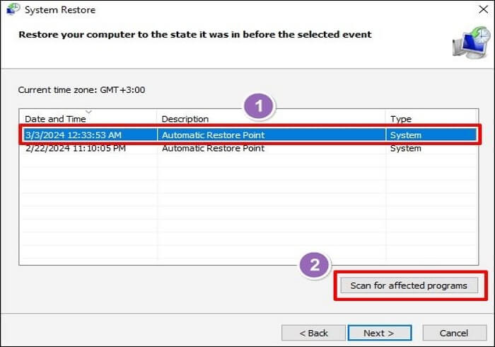 clique em Procurar programas afetados