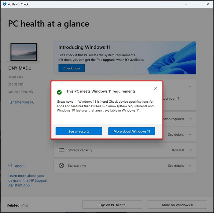 How to use the PC Health Check app - Microsoft Support