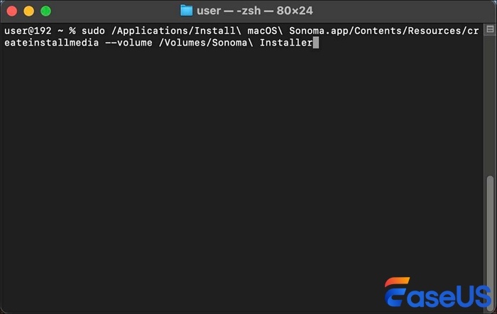 Geben Sie den Befehl zum Erstellen des Sonoma-Installationsprogramms ein
