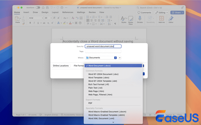 nicht gespeichertes Word im docx-Format speichern