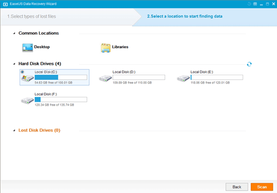 EaseUS Data Recovery Wizard - Scan Selected Drive