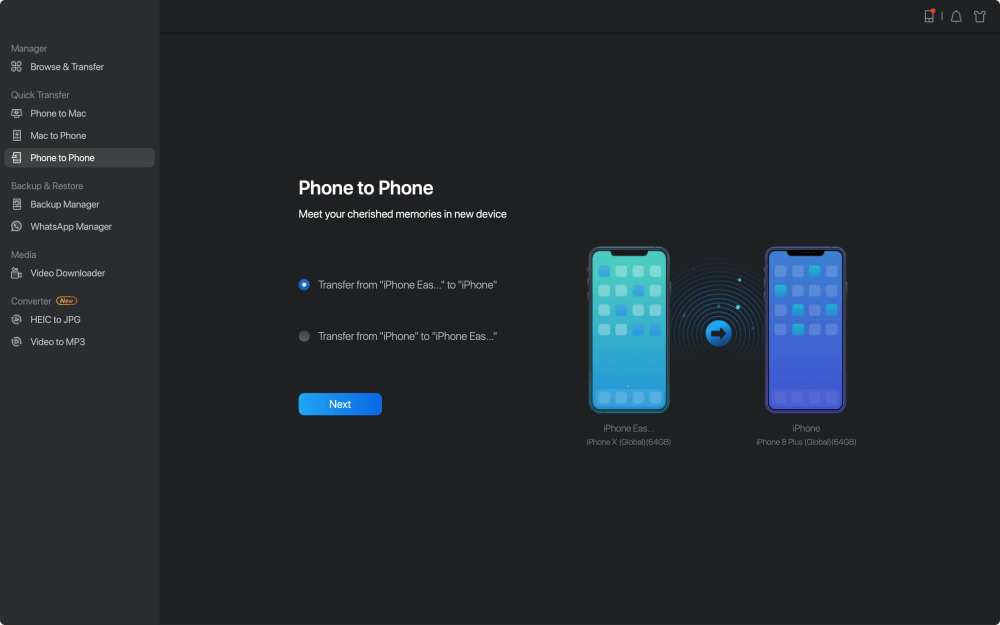 transfer from iphone to iphone step1